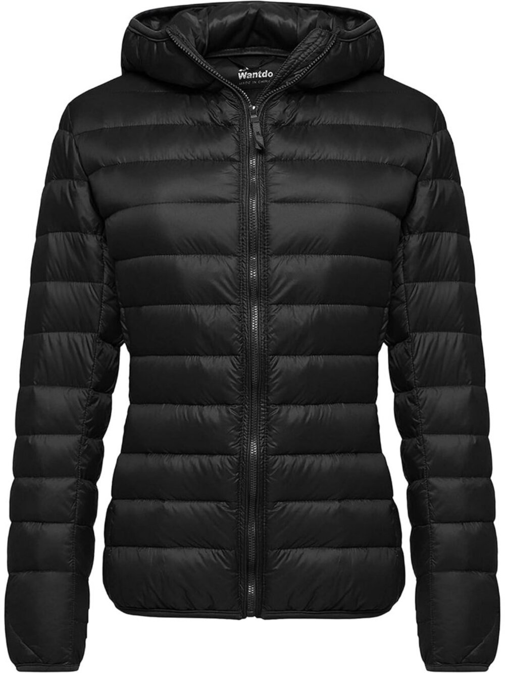 Women's Black Hooded Down Jacket Packable Light Weight Short Winter Warm